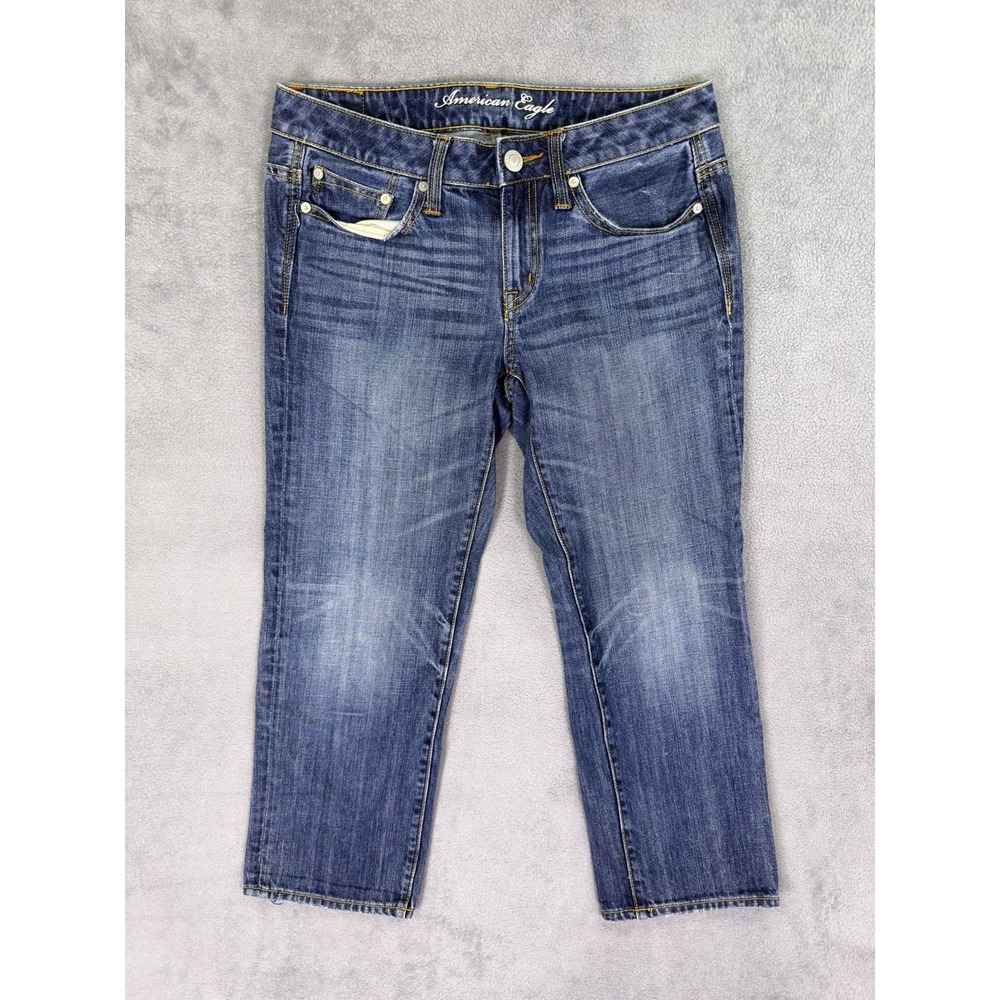 American Eagle Jeans Womens 4 Blue Boy Fit Crop Mid Rise Relaxed Med Wash Denim